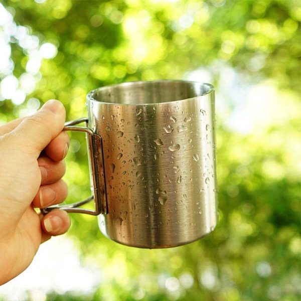 350ml Outdoor Camping Cup With Folding Handle 304 Stainless Steel Double Wall Water Mug Insulated Coffee Cup 350ml  |  Camp Kitchen Camp Kitchen 350ml