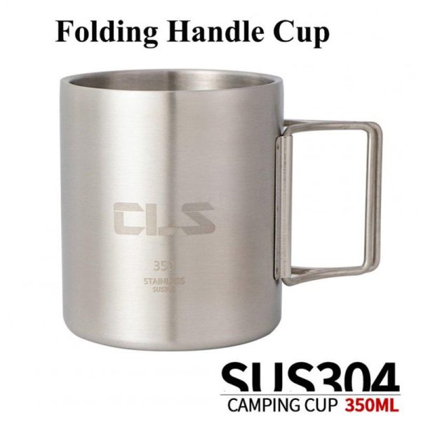 350ml Outdoor Camping Cup With Folding Handle 304 Stainless Steel Double Wall Water Mug Insulated Coffee Cup 350ml  |  Camp Kitchen Camp Kitchen 350ml