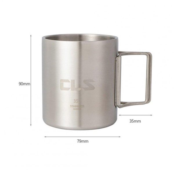 350ml Outdoor Camping Cup With Folding Handle 304 Stainless Steel Double Wall Water Mug Insulated Coffee Cup 350ml  |  Camp Kitchen Camp Kitchen 350ml