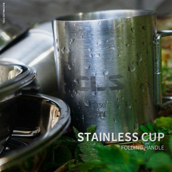 350ml Outdoor Camping Cup With Folding Handle 304 Stainless Steel Double Wall Water Mug Insulated Coffee Cup 350ml  |  Camp Kitchen Camp Kitchen 350ml