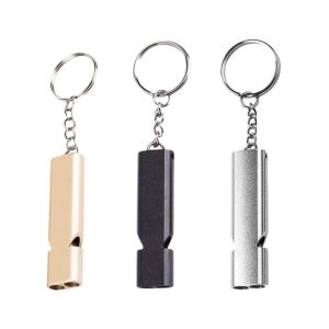 3PCS Outdoor Survival Whistle Aluminum Alloy Double Tube Dual-Frequency High Volume First Aid Whistle Outdoors Tool silver+gold+black  |  Survival Gears Camping & Hiking Silver+gold+black