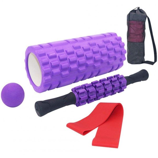 5 In 1 Foam Roller Set For Deep Muscle Massage Trigger Point Foam Roller Massage Roller Massage Ball Stretching Strap For Whole Body Exercise Purple  |  Yoga Exercise & Sports Purple