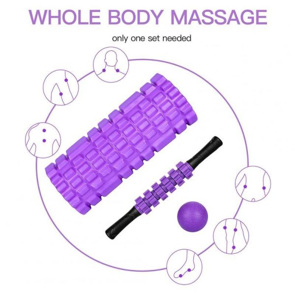 5 In 1 Foam Roller Set For Deep Muscle Massage Trigger Point Foam Roller Massage Roller Massage Ball Stretching Strap For Whole Body Exercise Purple  |  Yoga Exercise & Sports Purple