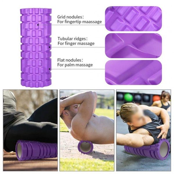 5 In 1 Foam Roller Set For Deep Muscle Massage Trigger Point Foam Roller Massage Roller Massage Ball Stretching Strap For Whole Body Exercise Purple  |  Yoga Exercise & Sports Purple