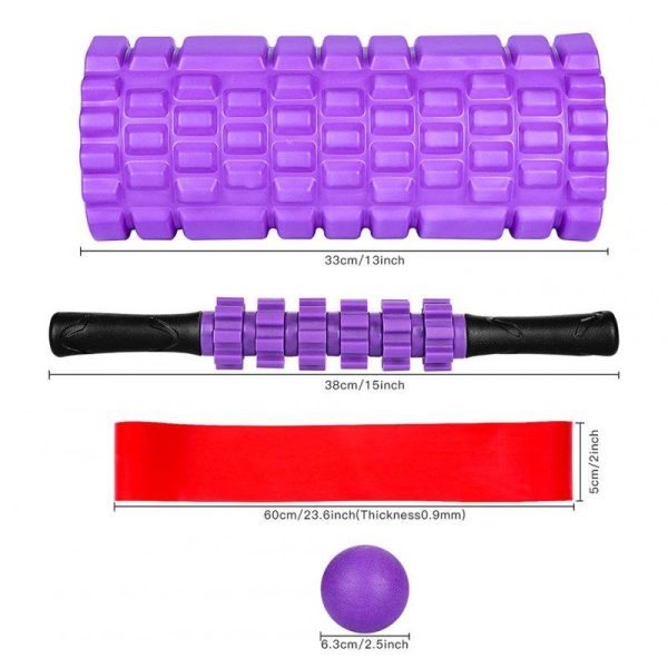 5 In 1 Foam Roller Set For Deep Muscle Massage Trigger Point Foam Roller Massage Roller Massage Ball Stretching Strap For Whole Body Exercise Purple  |  Yoga Exercise & Sports Purple