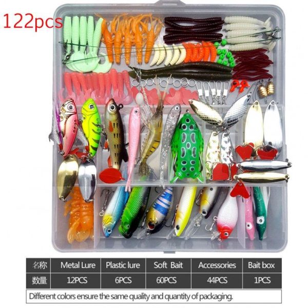 75pcs/94pcs/122pcs/142pcs Fishing Lures Set Spoon Hooks Minnow Pilers Hard Lure Kit In Box Fishing Gear Accessories 122 pieces (random color samples)  |  Fishing Baits & Hooks Fishing Baits & Hooks 122 pieces (random color samples)