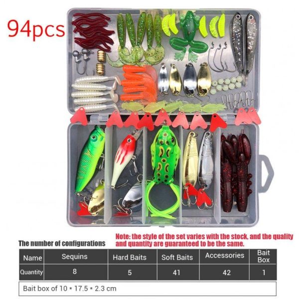 75pcs/94pcs/122pcs/142pcs Fishing Lures Set Spoon Hooks Minnow Pilers Hard Lure Kit In Box Fishing Gear Accessories 94 pieces (random color)  |  Fishing Baits & Hooks Fishing Baits & Hooks 94 pieces (random color)