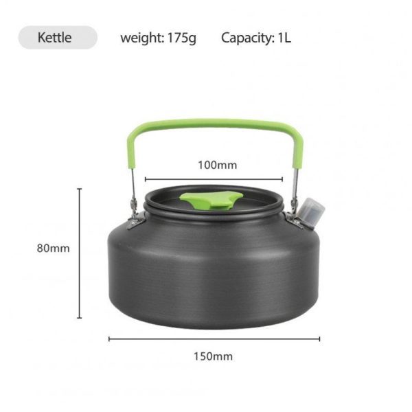 9 Pcs Outdoor Camping Cookware DS310 Picnic Cooking Set With Cooking Pot Frying Pan Kettle Plastic Bowl Spoon Rice Shovel Loofah Pouch Green (plus accessories)  |  Camp Kitchen Camp Kitchen Camp Kitchen