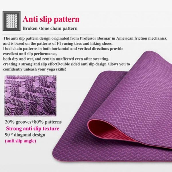 Anti-Slip Yoga Mat Lightweight 6mm Eco-friendly Fitness Mat With Carry Strap For Home Workout Travel Two-color purple 183 x 61 x 0.6cm  |  Yoga Exercise & Sports Two-color purple + 183 x 61 x 0.6cm