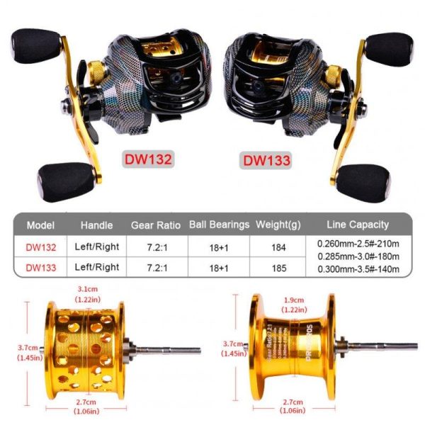 Baitcasting Fishing Reel 18+1BB 7.2:1 gear ratio Metal magnetic brake Low-Profile Reel Fishing line Reel (Minute fishing vessel) dw132l left hand  |  Fishing Reels & Rods Fishing Reels & Rods (Minute fishing vessel) dw132l left hand