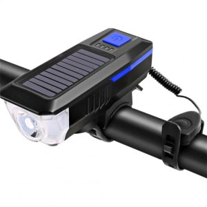 Bike Light Solar Usb Rechargeable Dual Charging Horn Lamp Waterproof Bicycle Front Headlight Flashlight blue  |  Bike Lights Bike Lights Bike Lights