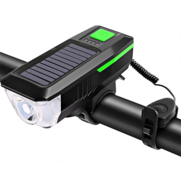 Bike Light Solar Usb Rechargeable Dual Charging Horn Lamp Waterproof Bicycle Front Headlight Flashlight green  |  Bike Lights Bike Lights Bike Lights