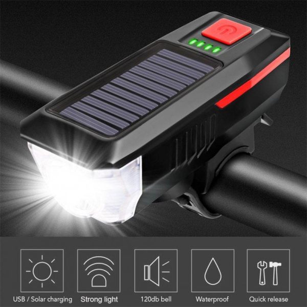 Bike Light Solar Usb Rechargeable Dual Charging Horn Lamp Waterproof Bicycle Front Headlight Flashlight green  |  Bike Lights Bike Lights Bike Lights