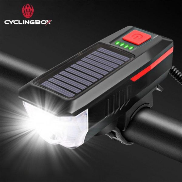 Bike Light Solar Usb Rechargeable Dual Charging Horn Lamp Waterproof Bicycle Front Headlight Flashlight green  |  Bike Lights Bike Lights Bike Lights