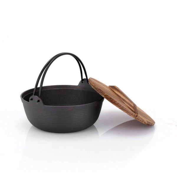 Cast Iron Dutch Oven with Wooden Cover Flat Bottom Design Single Non-coated Non-stick Pan Cast Iron Dutch Oven 29CM  |  Camp Kitchen Camp Kitchen Camp Kitchen