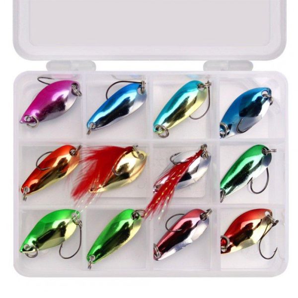 Colorful Fishing Lure Hard Metal Fishing Spoon Lure Set Walleye Trout Spoon Baits Spoon Jig Baits 12 pieces of C  |  Fishing Baits & Hooks Fishing Baits & Hooks 12 pieces of C