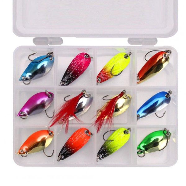 Colorful Fishing Lure Hard Metal Fishing Spoon Lure Set Walleye Trout Spoon Baits Spoon Jig Baits 12 pieces of C  |  Fishing Baits & Hooks Fishing Baits & Hooks 12 pieces of C