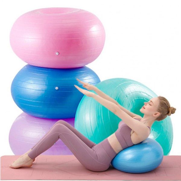 Donut Exercise Ball Workout Core Training Ball Swiss Stability Ball For Yoga Pilates Balance Training In Gym Office Classroom 50cm Blue with pump  |  Yoga Exercise & Sports Blue with pump