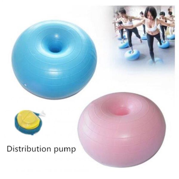 Donut Yoga Ball Thicken Explosion-proof Inflatable Balance Fitness Balance Ball with Inflator Pink  |  Yoga Exercise & Sports Pink