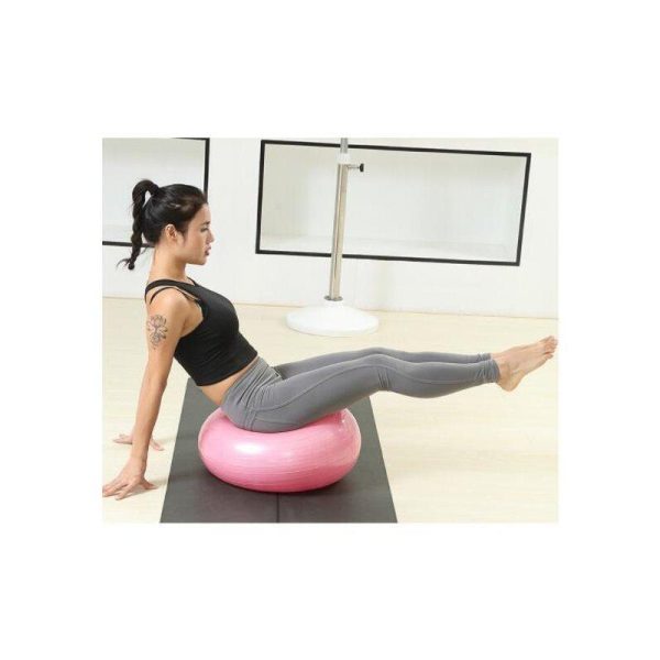 Donut Yoga Ball Thicken Explosion-proof Inflatable Balance Fitness Balance Ball with Inflator Pink  |  Yoga Exercise & Sports Pink