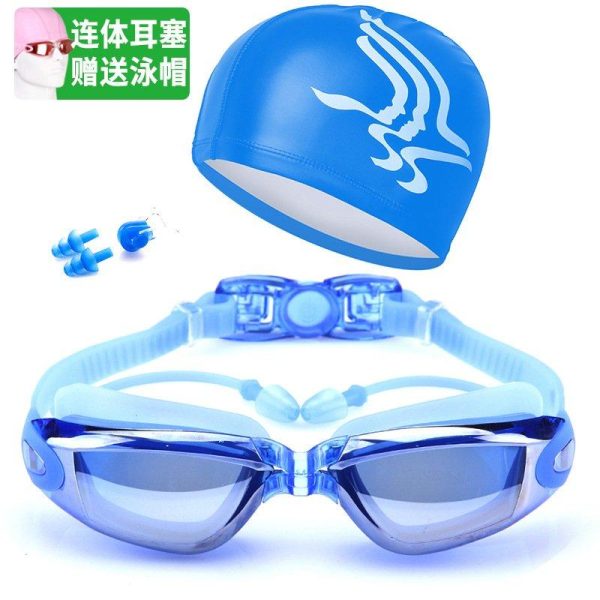 HD Anti Fog Swimming Goggles Swim Cap Set  |  Water Sports Exercise & Sports Transparent Black