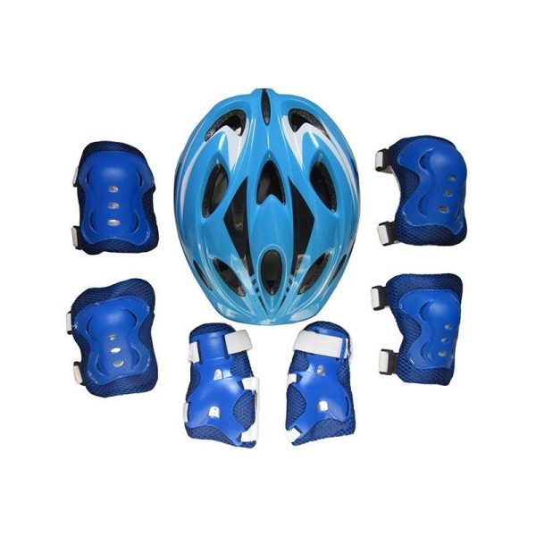 Kids Adjustable Bike Helmet Protect Set with Knee Elbow Wrist Guard for Cycling Biking Skateboard  Blue printing_Children  |  Protective Gears Exercise & Sports Blue printing + Children