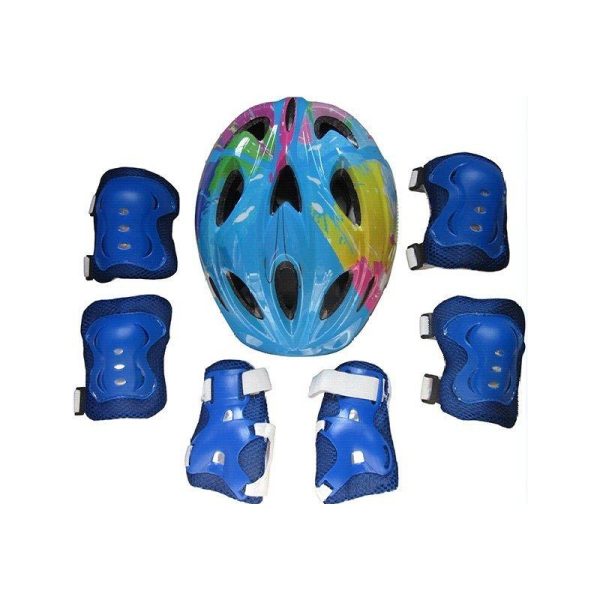 Kids Adjustable Bike Helmet Protect Set with Knee Elbow Wrist Guard for Cycling Biking Skateboard  Blue printing_Children  |  Protective Gears Exercise & Sports Blue printing + Children