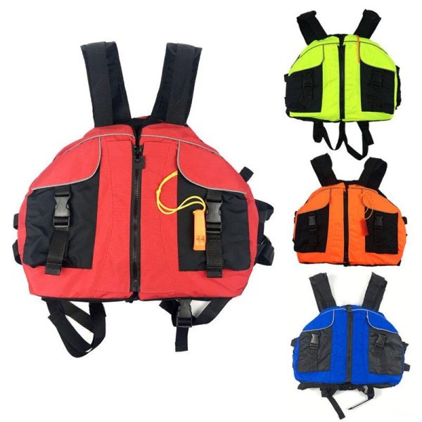 Life Vest with Whistle Swimming Boating Drifting Water Sports Jacket Polyester Adult Life Vest Jacket Orange_One size-adjustable size  |  Survival Gears Camping & Hiking Orange + One size-adjustable size