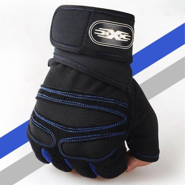 Man Anti-Skid Half Finger Gloves Comfortable Breathable Sports Gloves for Outdoor Sports Cycling Weightlifting black with dark blue_L  |  Protective Gears Exercise & Sports Black with dark blue + L