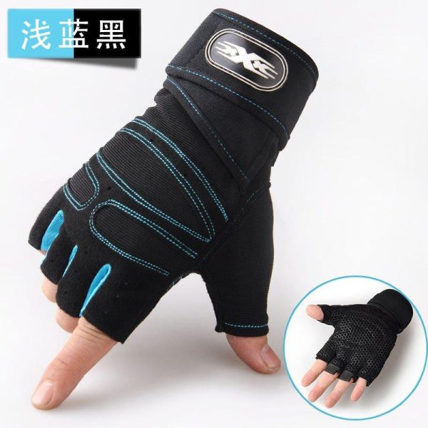 Man Anti-Skid Half Finger Gloves Comfortable Breathable Sports Gloves for Outdoor Sports Cycling Weightlifting black with dark blue_L  |  Protective Gears Exercise & Sports Black with dark blue + L