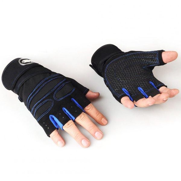 Man Anti-Skid Half Finger Gloves Comfortable Breathable Sports Gloves for Outdoor Sports Cycling Weightlifting black with dark blue_L  |  Protective Gears Exercise & Sports Black with dark blue + L