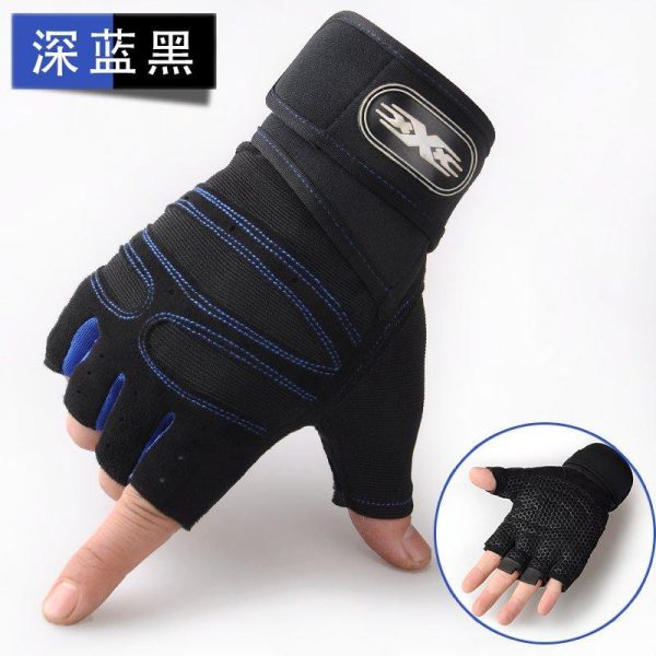 Man Anti-Skid Half Finger Gloves Comfortable Breathable Sports Gloves for Outdoor Sports Cycling Weightlifting black with dark blue_L  |  Protective Gears Exercise & Sports Black with dark blue + L