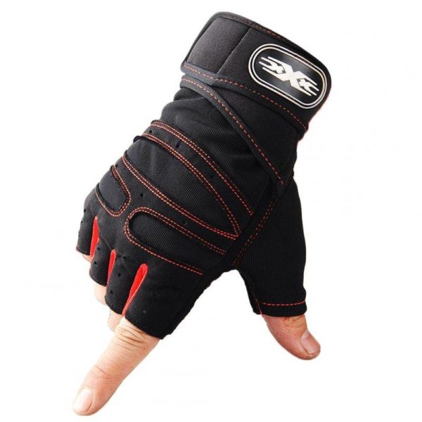 Man Anti-Skid Half Finger Gloves Comfortable Breathable Sports Gloves for Outdoor Sports Cycling Weightlifting black with red_L  |  Protective Gears Exercise & Sports Black with red + L