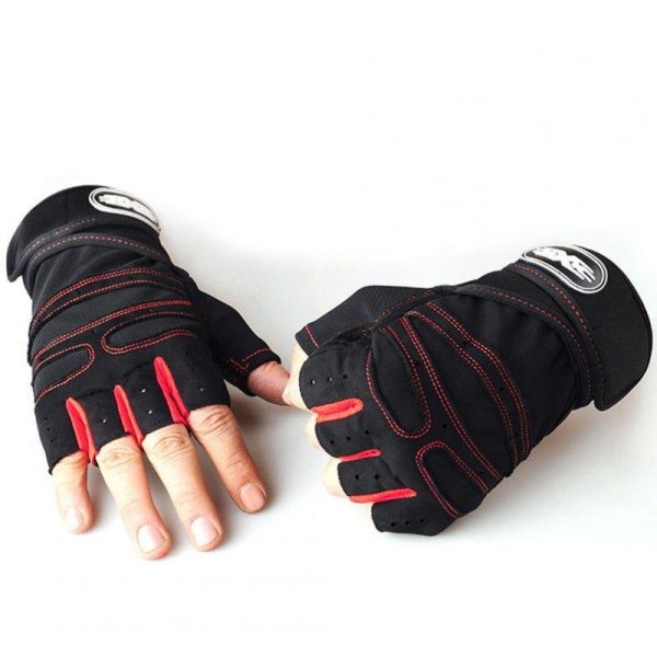 Man Anti-Skid Half Finger Gloves Comfortable Breathable Sports Gloves for Outdoor Sports Cycling Weightlifting black with red_L  |  Protective Gears Exercise & Sports Black with red + L