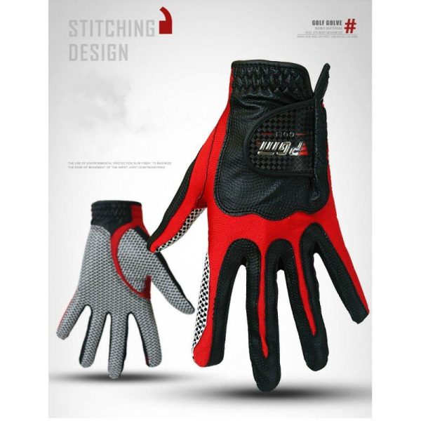 Men Golf Fiber Cloth Gloves Left/Right Hand Glove Magic Elastic Particles Men Slip-resistant Accessories [Left hand] black red_XL  |  Ball Games & Golf Ball Games & Golf [Left hand] black red + XL