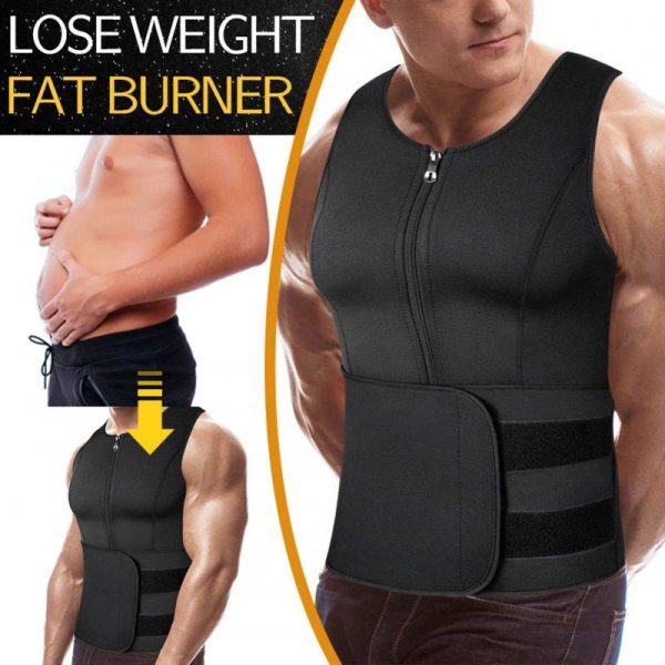 Men Sports Body Shaper Waist Trainer Double Sided Zipper Weight Loss Sauna Suit Slimming Shapewear black M  |  Protective Gears Exercise & Sports Black + M