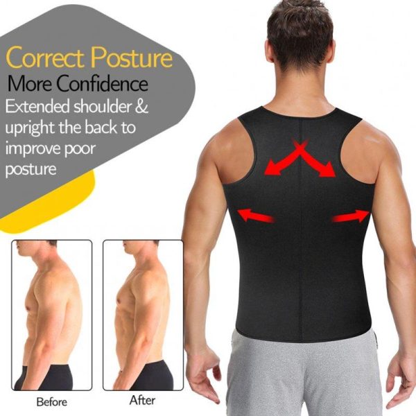 Men Sports Body Shaper Waist Trainer Double Sided Zipper Weight Loss Sauna Suit Slimming Shapewear black M  |  Protective Gears Exercise & Sports Black + M