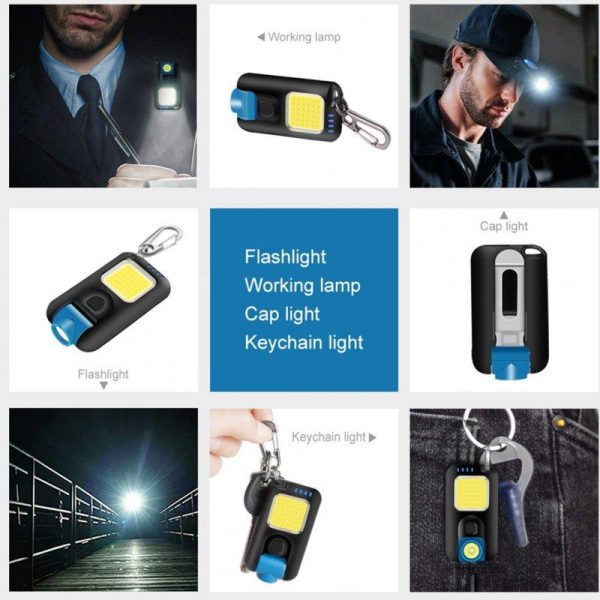 Mini Led Keychain Flashlight Multi-fuctional Usb Rechargeable Cob Work Lights Outdoor Emergency Camping Light as picture show  |  Outdoor Lamps Camping & Hiking As picture show