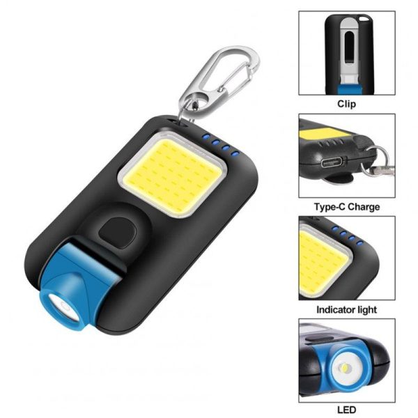 Mini Led Keychain Flashlight Multi-fuctional Usb Rechargeable Cob Work Lights Outdoor Emergency Camping Light as picture show  |  Outdoor Lamps Camping & Hiking As picture show