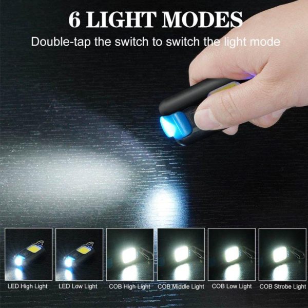 Mini Led Keychain Flashlight Multi-fuctional Usb Rechargeable Cob Work Lights Outdoor Emergency Camping Light as picture show  |  Outdoor Lamps Camping & Hiking As picture show