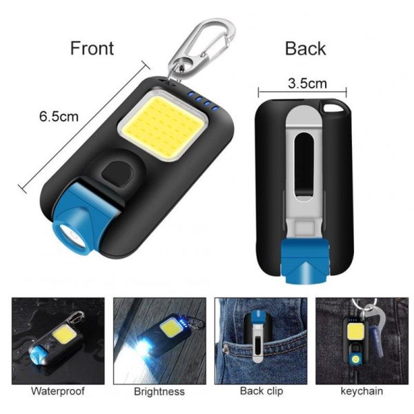 Mini Led Keychain Flashlight Multi-fuctional Usb Rechargeable Cob Work Lights Outdoor Emergency Camping Light as picture show  |  Outdoor Lamps Camping & Hiking As picture show