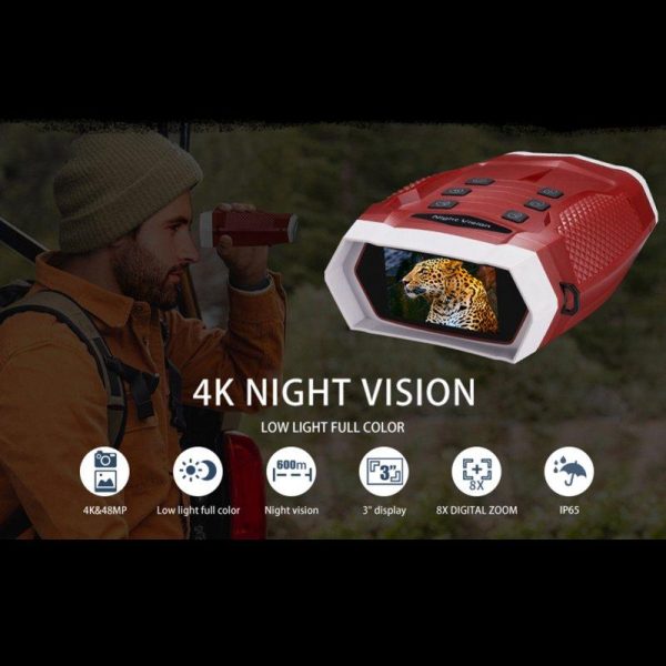 Night Vision Binoculars Goggles 3 Inches Screen Night Vision Telescope HD 4K Video 48MP Photos 600M Night Camera Red  |  Telescopes & Binoculars Camping & Hiking Red