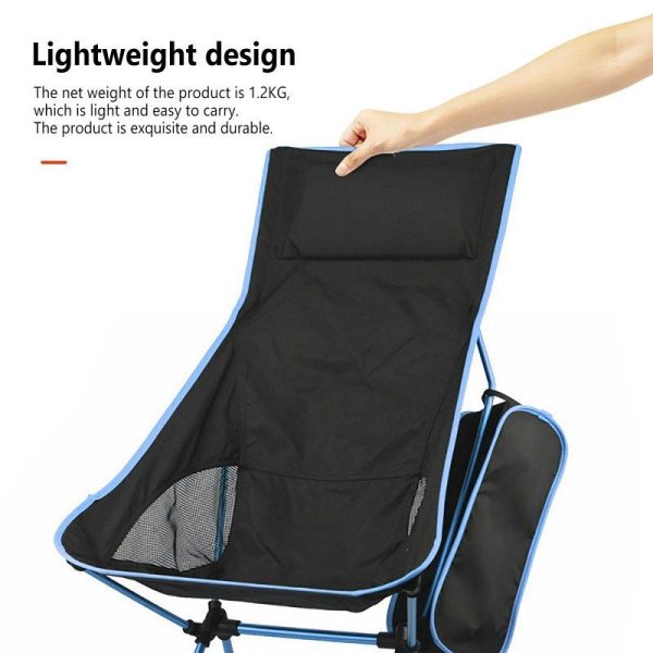 Outdoor Fishing Chair Portable Aluminum Alloy Ultralight Extended Folding Chair for Hiking Camping Picnic Lake Blue  |  Outdoor Gadgets Camping & Hiking Lake blue