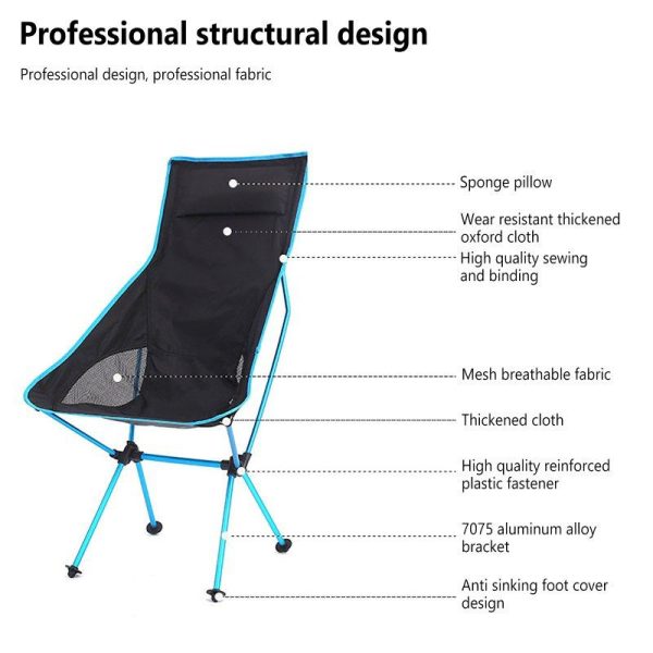 Outdoor Fishing Chair Portable Aluminum Alloy Ultralight Extended Folding Chair for Hiking Camping Picnic Lake Blue  |  Outdoor Gadgets Camping & Hiking Lake blue