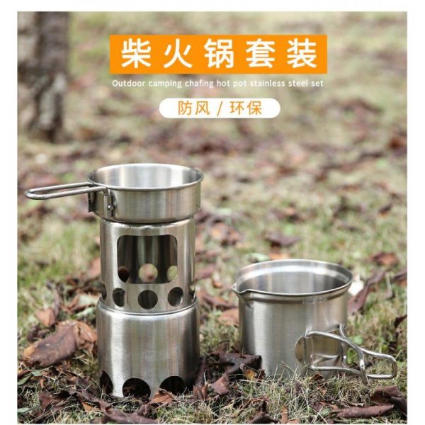 Outdoor Portable Camping Stove Heater Stainless Steel Windproof Firewood Stove Round Stove Wood stove (without set of pots)  |  Camp Kitchen Camp Kitchen Camp Kitchen