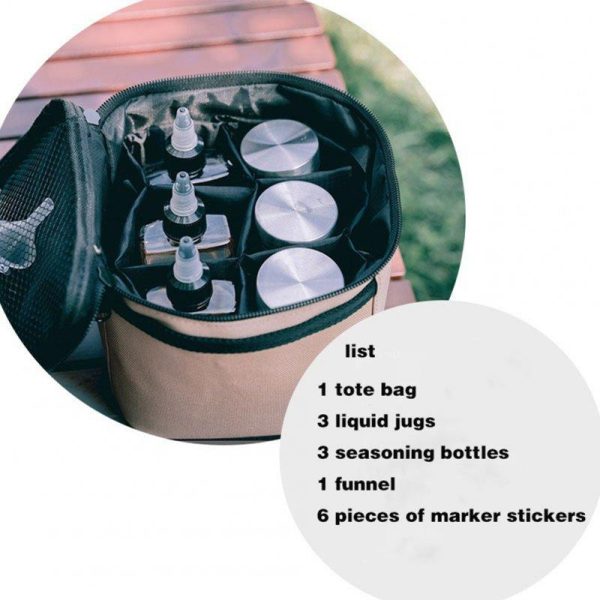 Outdoor Seasoning Spices Bottle Set Portable Camping Picnic Storage Bag with 1 handbag + 3 bottles + 3 pots  |  Camp Kitchen Camp Kitchen 1 handbag + 3 bottles + 3 pots