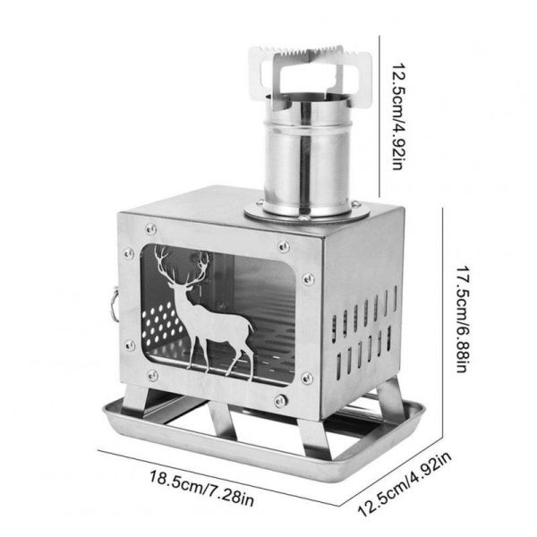 Outdoor Wood Burning Stove With Chimney Pipe Backpacking Stove For Cooking Camping Tent Hiking Fishing Backpacking silver  |  Camp Kitchen Camp Kitchen Camp Kitchen