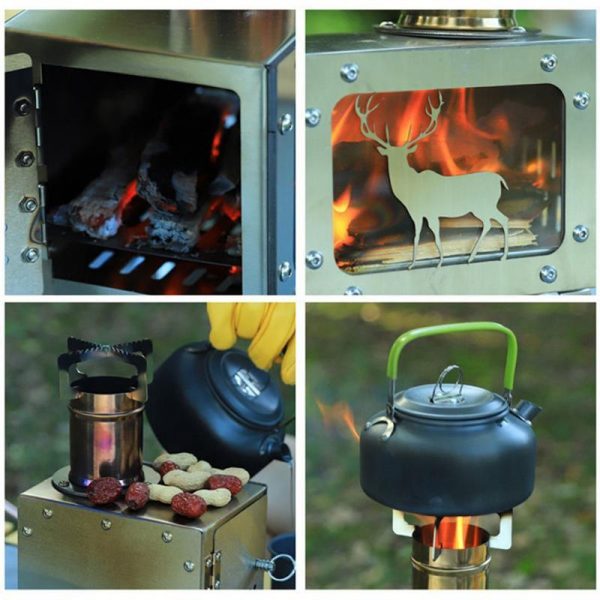 Outdoor Wood Burning Stove With Chimney Pipe Backpacking Stove For Cooking Camping Tent Hiking Fishing Backpacking silver  |  Camp Kitchen Camp Kitchen Camp Kitchen