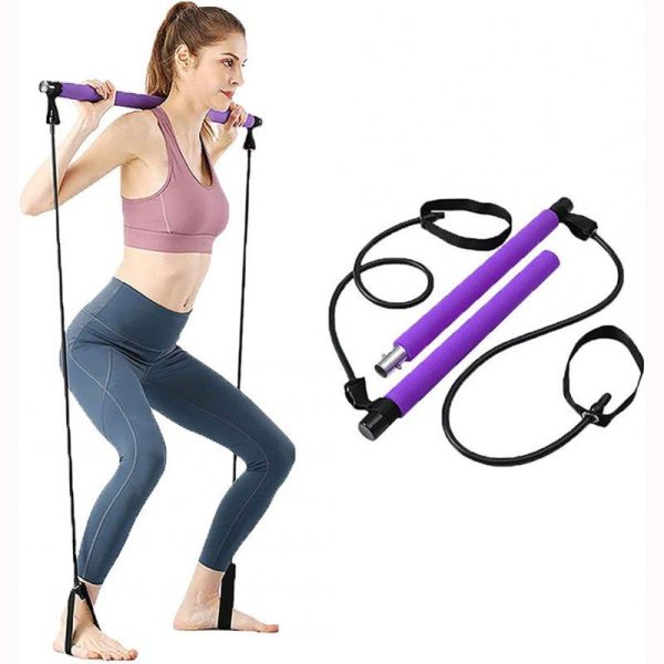 Pilates Bar With Resistance Bands Kit Portable Pilates Bar Stick Home Workout Pilate Bar For Gym Fitness Purple  |  Yoga Exercise & Sports Purple