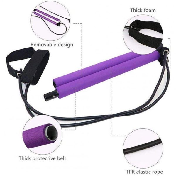 Pilates Bar With Resistance Bands Kit Portable Pilates Bar Stick Home Workout Pilate Bar For Gym Fitness Purple  |  Yoga Exercise & Sports Purple